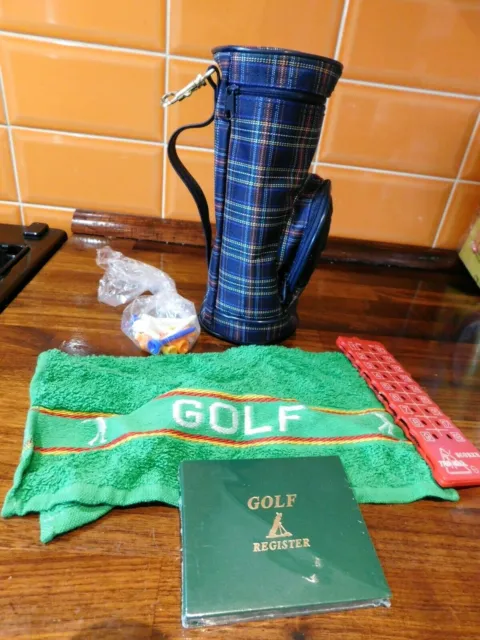 New Miniature Golf Bag With Scorer, Towel, Tees & Register - Tartan Hooks On Bag