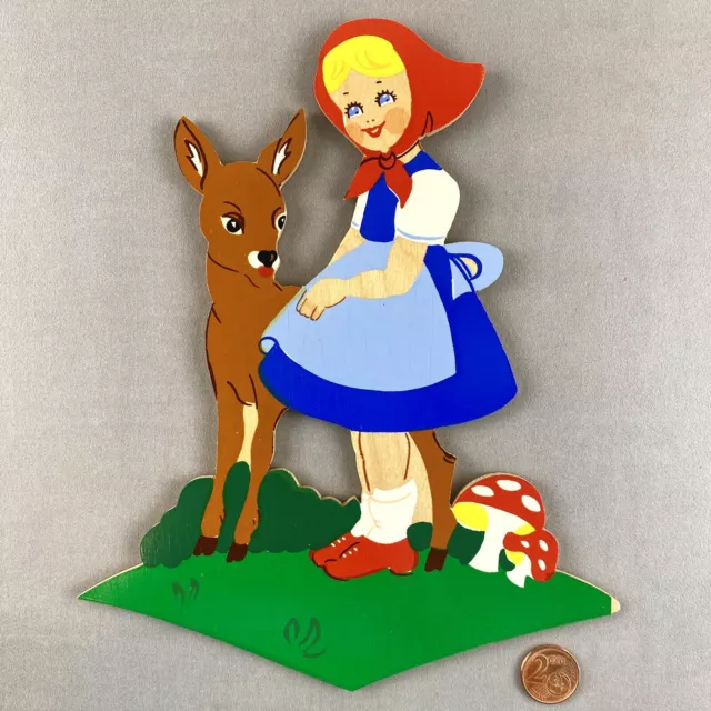 Märchen-Holzbild 1970er Mertens-Kunst Fliegenpilz Deko 21cm Glanzdruck Figur RAR