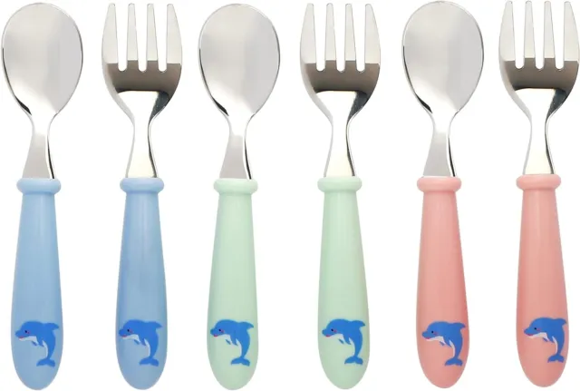 EXZACT Kids Cutlery 6pcs Stainless Steel 18/10 Children's Cutlery Set - Dolphin