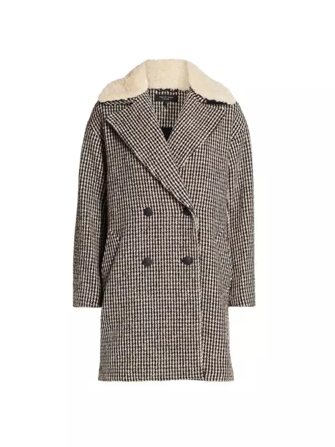 NEW Rag & Bone Mina Faux Shearling-Trimmed Houndstooth Wool-Blend Coat XL #C2704