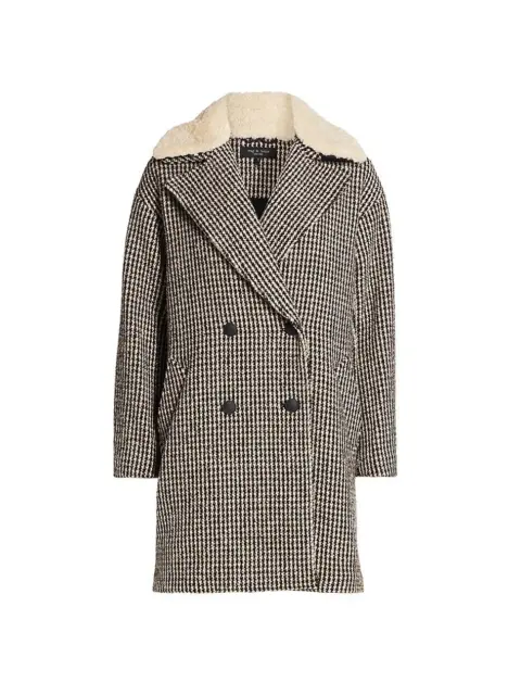 NWT Rag & Bone Mina Faux Shearling-Trimmed Houndstooth Wool-Blend Coat L #C3569