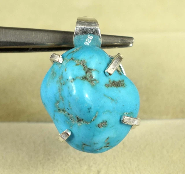 Pendentif Argent 925 Pierre Brute – Turquoise Naturelle D'Arizona – 21,55 Carats