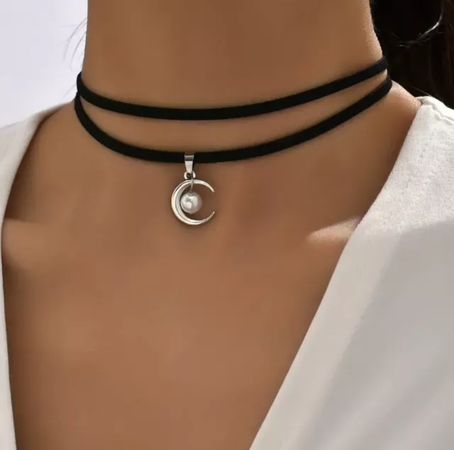 Choker Necklace Gothic Moon Collar Choker Elegant Double Layer  Velvet Choker.