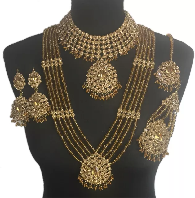 Pakistani Gold bridal jewellery set Indian Dulhan Asian Wedding Choker Necklace