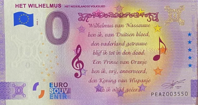 Geldschein 0 Euro Het Wilhelmus Country Niedrig 2020 N° Verschiedene