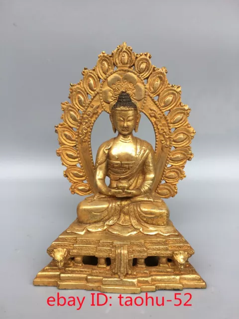 6.6"Old Antique Chinese Tibetan Buddhism bronze gilt Shakya Muni Buddha  Statue
