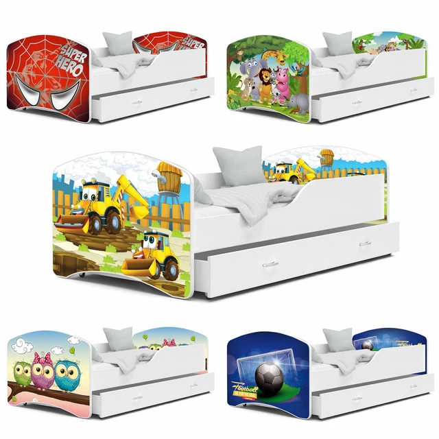 Kinderbett 80x140 cm Bett mit Schublade HENRY Kinderzimmer Farbe Muster wählbar