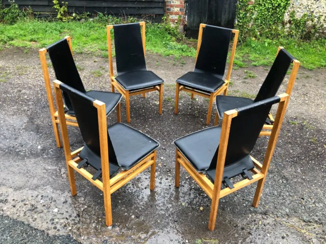 6 Oak Frame Saddle Dining Chairs by White & Newton -1970s