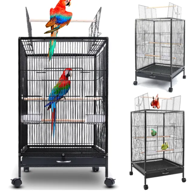 30in Metal Bird Cage Wrought Iron Parrot Cage with Rolling Stand Large Play Top