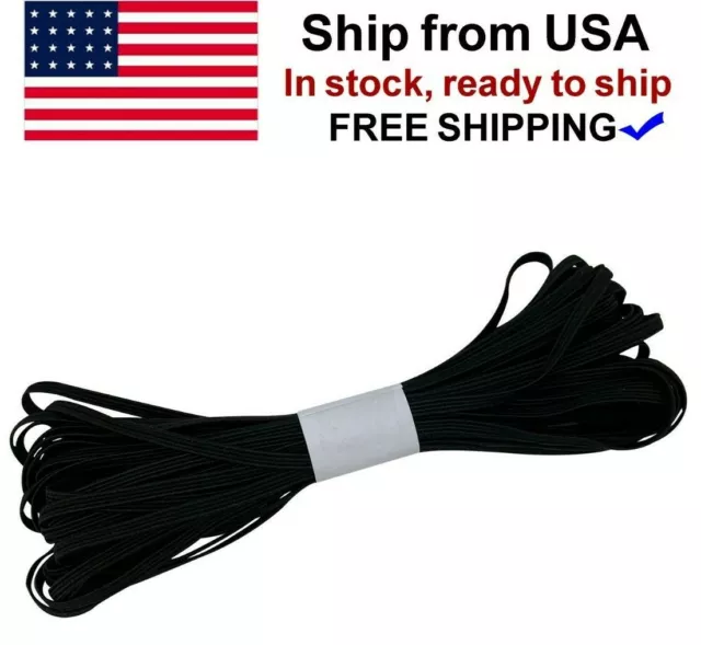 Black Elastic Band 10 yards 3mm (1/4 inch Width) Braided Flat for DIY Mask