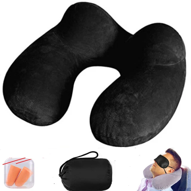 Portable Inflatable Travel Pillow Airplane U-shaped Neck Head Ear Plugs Mask
