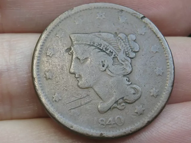 1840 Braided Hair Large Cent Penny- Large Date- Fine Details