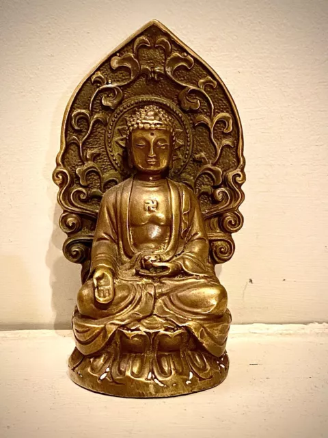 Antique Bronze Buddha Statue from Japan with Swastica - Varada Mudra