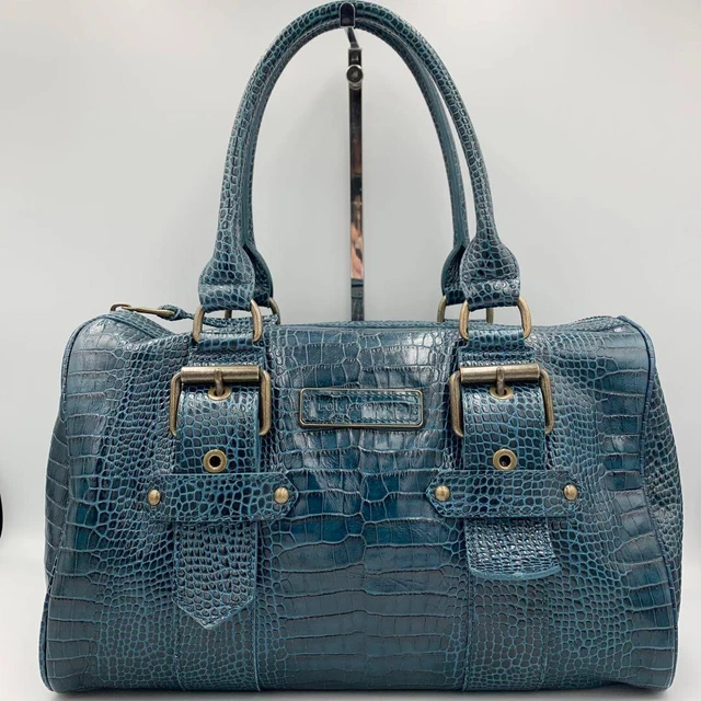 VINTAGE Longchamp Blue Croc Embossed Leather Tote Bag Boston Handbag