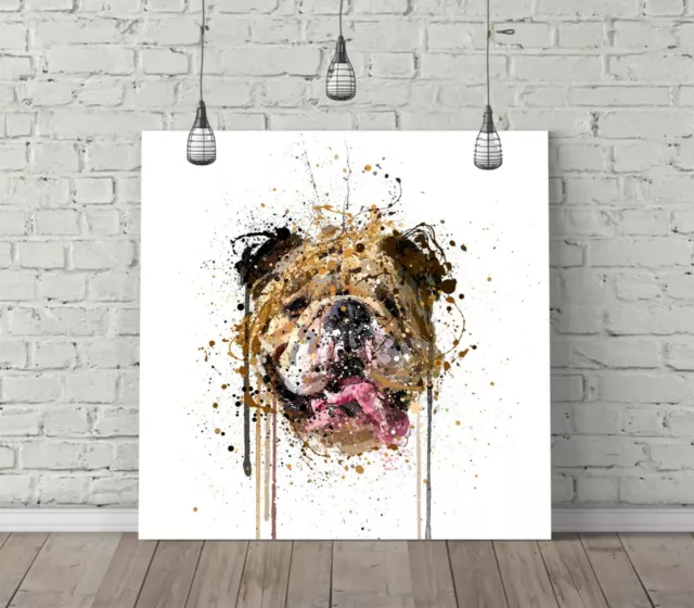 Bulldog Splash Art Square Canvas Wall Art Float Effect/Frame/Poster Print- Brown