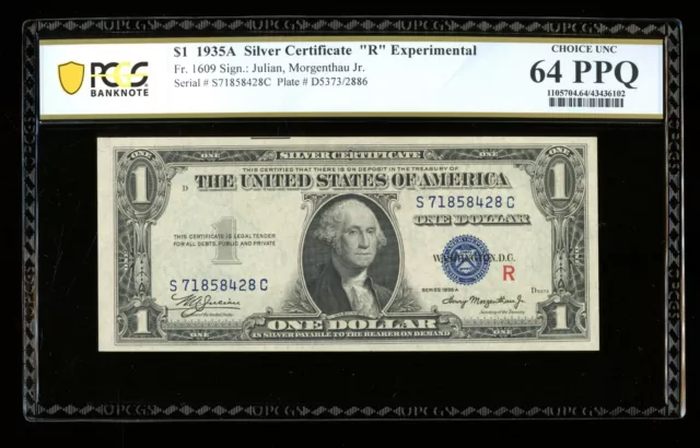 DBR 1935-A $1 Silver Experimental (R) Fr. 1609 PCGS-B 64 PPQ Serial S71858428C
