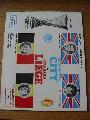 18/10/1978 Manchester City v Standard Liege [UEFA Cup] (Creased, Team Changes).