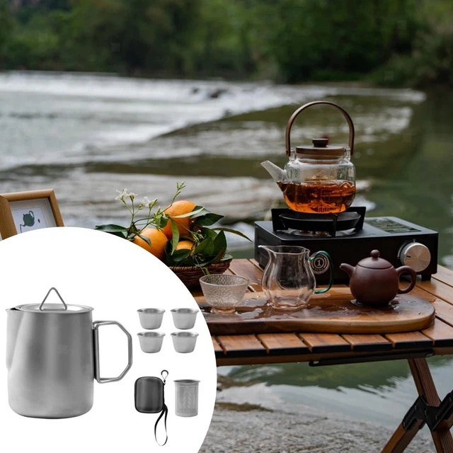 Produktbild von IBasingo Titan Doppelwandiger Teeservice Ultraleicht 150ml Teeschale Chinesisches Teegeschirr Indoor Outdoor Camping Reisen Teeset Tragbar Metall Teezubereiter Ti3134D