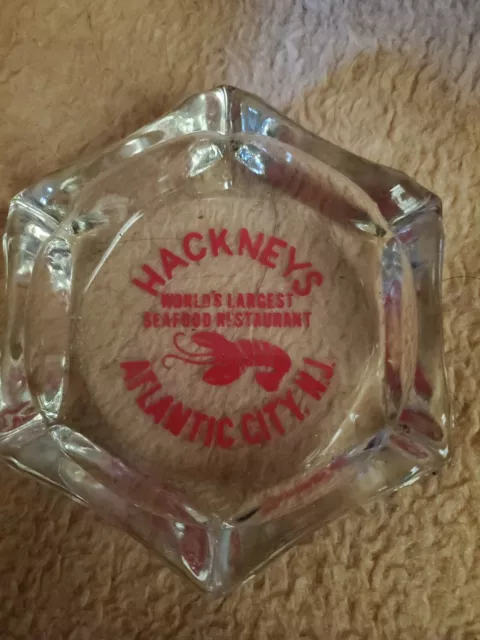 Vintage Hackneys Seafood Restaurant Glass Ashtray~Atlantic City NJ