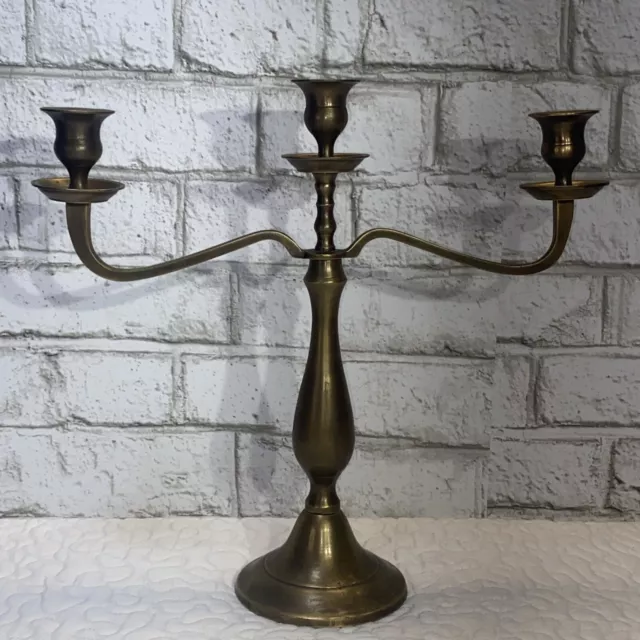 Vintage Solid Brass Fireplace Candlestick Holder Candelabra 3 Arm