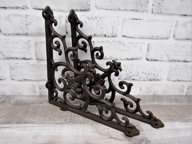 Set of 2 New Cast Iron Shelf Brackets New Antique-Style Fancy 9 1/2"