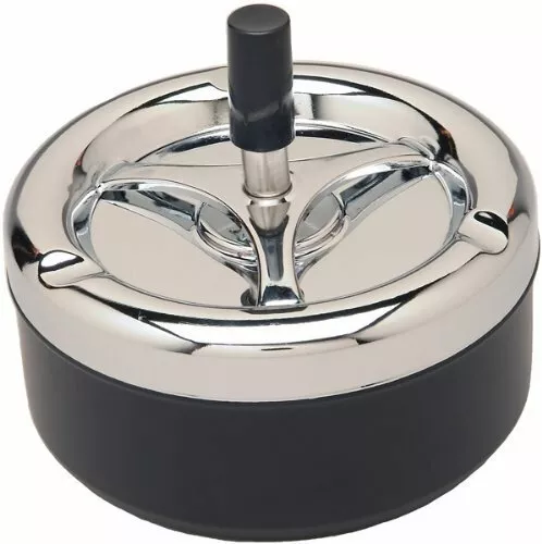 4 1/4" Round Push Down Ashtray with Spinning Tray Black USA SELLER