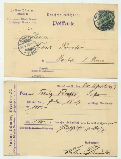 94880 - Postkarte Julius Dümler - Dresden-Neust. 20.4.1903 nach Posta b. Pirna