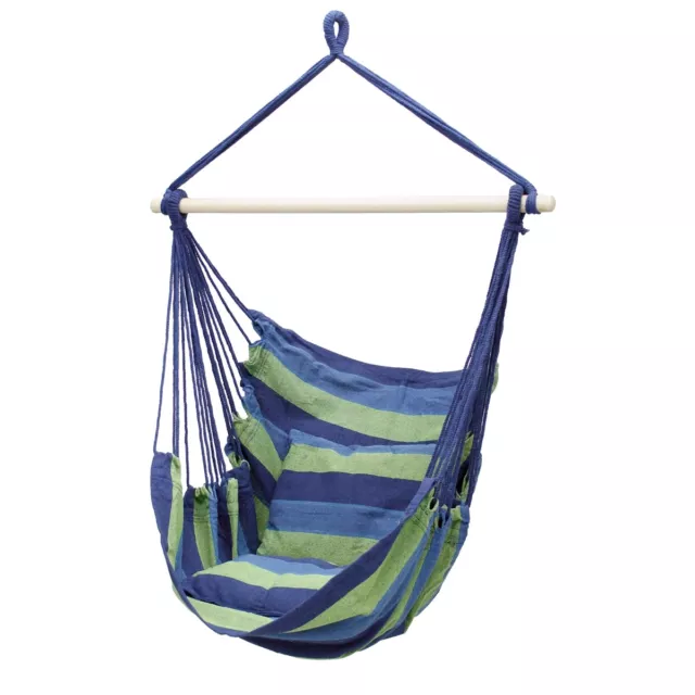 Hamaca silla colgante asiento columpio para jardín +2 cojines color azul/verde