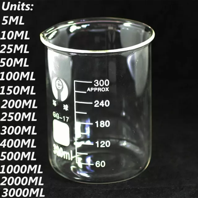 5ML-150ML Chemistry Laboratory Glassware Beaker Beaker Borosilicate Measuring