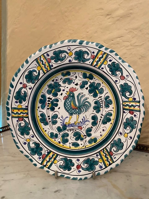 8 Orvieto Deruta Italy Green Rooster 10" Rimmed Pasta/Soup/Salad Bowls