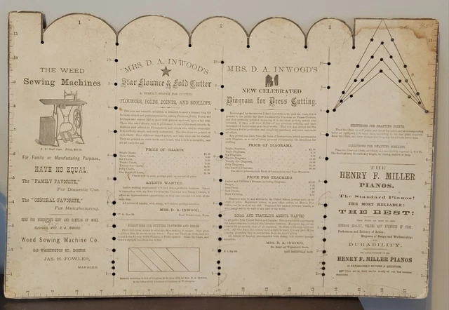 1872 Mrs. D. A. Inwood Dress Cutting Diagram Weed Sewing Machine Chart Fashion