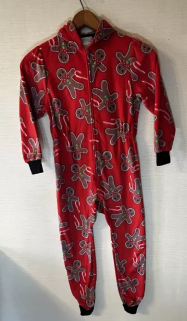 Komar Kids Girls Romper Pajamas Size XS 6 Red Gingerbread Hooded Zip Christmas