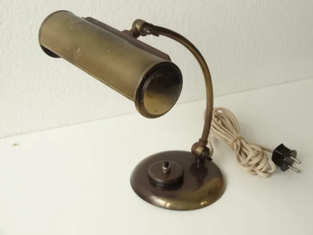 Alte Klavierlampe Bankerlampe Schreibtisch Messing Porzellanf. ca. 30/40er Jahre