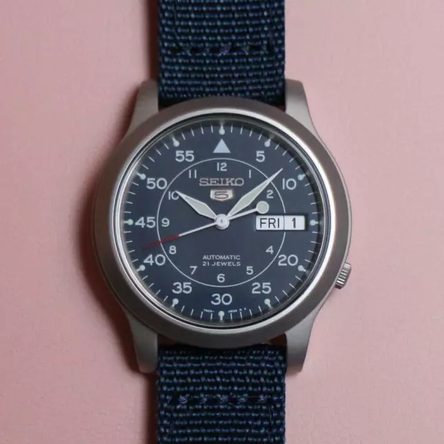 SEIKO 5 MILITARY Blue Dial Watch Worldwide Warranty SNK807K2