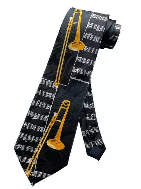 Steven Harris Trombone Music Instrument Sheet Music Score Notes Necktie - Black