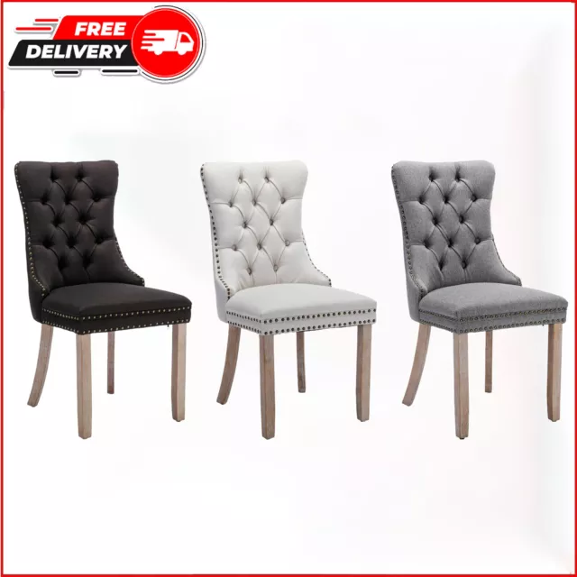 Linen Dining Chairs Set of 2/4/6/8 Upholstered Tufted  Chair w/Solid Wood Leg