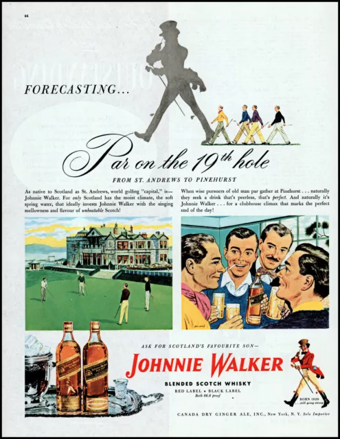 1948 Johnnie Walker Scotch Pinehurst Golf Club golfers vintage art print ad LA39