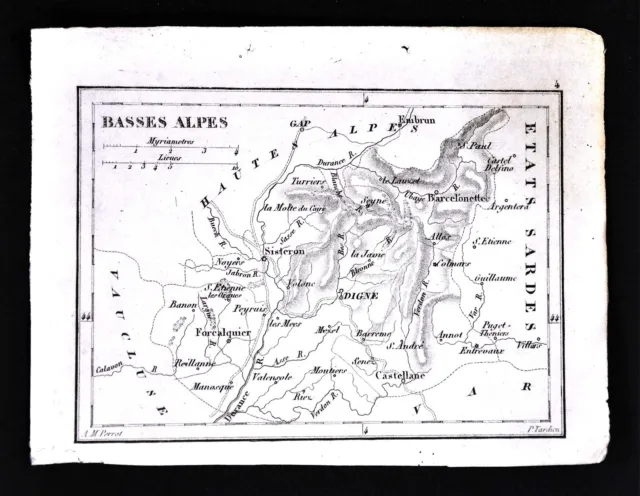 1833 Perrot Tardieu Miniature Map Basses Alpes Digne St. Etienne Sisteron France