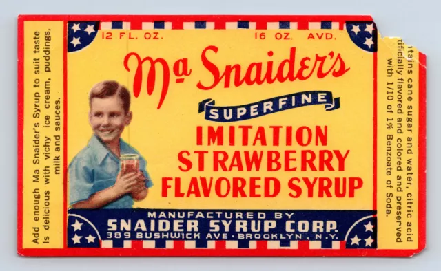 Vintage Label Ma Snaider's Imitation Strawberry Flavored Syrup Paper E phemera