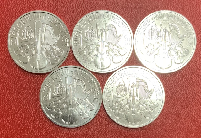 Lot De 5 Pieces De 1 Once En Argent Philarmonique Autriche 2017 Fdc
