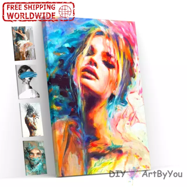 Paint By Numbers Kit DIY Oil Painting Framed Canvas Art Woman Abstract Colour