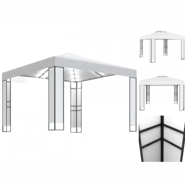Pavillon Gartenzelt Mit Doppeldach & LED-Lichterkette 3x3 M Weiß