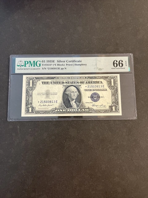 1935-E Silver STAR Gem Fr. 1614* PMG 66 EPQ Serial STAR E Block