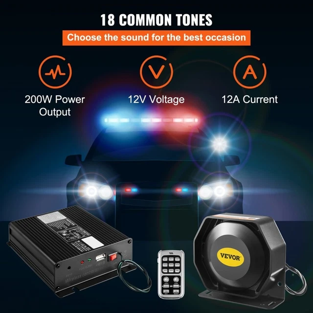 200W 12V 8 Sound Loud Car Alarm PA Siren Horn w/MIC System & Wireless Remote KIT