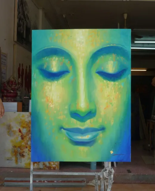 Green Buddah - Ölbild auf Leinwand - 90cm x 120cm - ohne Rahmen - unbenutzt NEU