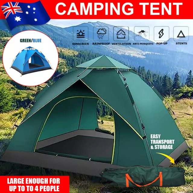 Instant Camping Tent 3-4Person Auto Pop up Family Hiking Dome Waterproof Shelter