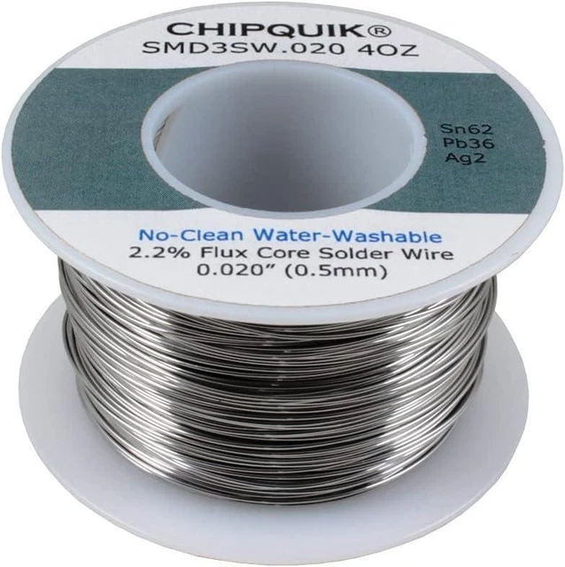 Chip Quik SMD3SW.020 4OZ Solder Wire 62/36/2 Tin/Lead/Silver No-Clean .020 4oz
