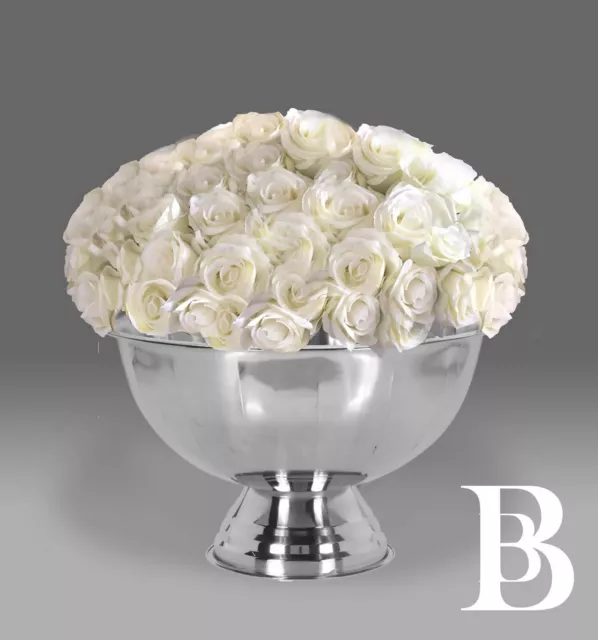 LARGE Big LUXURY Faux Silk White Or Red Yellow Roses Arrangement Silver vase urn