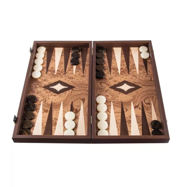 Luxury Manopoulos Walnut Burl Backgammon Set- Handmade in Greece