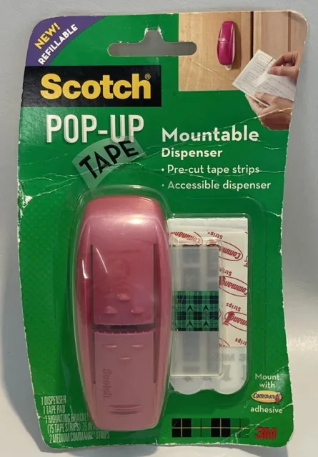 Scotch Pop Up Tape Strip Mountable Dispenser with 75 Tape Strips Magenta NOS